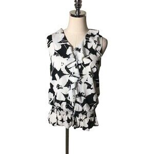 Karl Lagerfeld Top Women's Size Small Black White Floral Sleeveless